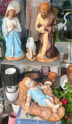 Vintage Concrete Nativity Holy Family Jesus Virgin Mary St. Joseph Statues