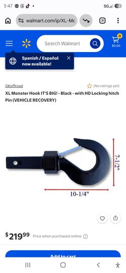 OKoffroad XL Monster Hook with HD Locking Hitch Pin