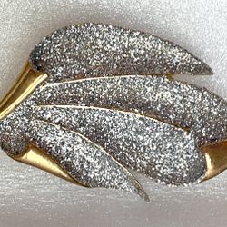 Gold Tone Leaf Brooch With Silver Sparkles
