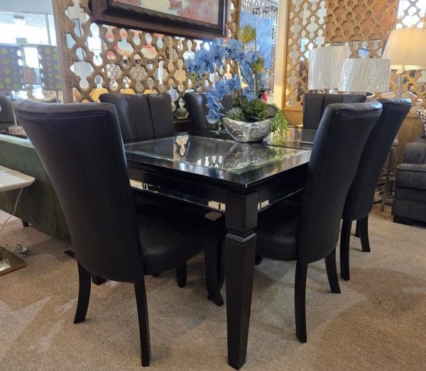 Black Dining Table + 6 Chairs New