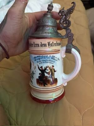🔥 AUTHENTIC Pre-WWI German Regimental Beer Stein - Imperial Eagle Mark - Pewter Lid - RARE
