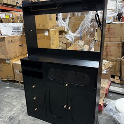 [In Box] Kitchen Pantry Storage Cabinet with Hutch, Buffet Sideboard with Storage, Coffee Bar Cabinet with Power Outlets, Microwave Stand, Wine Racks,