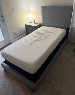 Twin Upholstered Bed Frame with Nailhead Trim