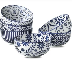 Cereal Bowls, 28 Ounce Ceramic Soup Bowls Set of 6, Large Bowl Set for Rice Salad Fruit Dessert Oatmeal Snack Ice Cream,Microwave & Dishwasher Safe, B