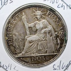 1905 French Indo-China silver Piastre Silver Coin