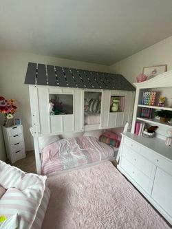 Loft house bunk bed white