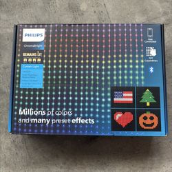 528ct 7.5' x 7.2' Philips ChromaBright LED App Controlled Dewdrop Curtain Light with Fairy RGB LED's, Clear Wire, Indoor/Outdoor