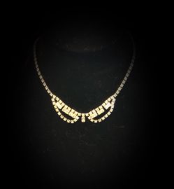Vintage rhinestone choker necklace silver tone