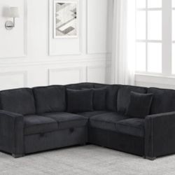 Black Sectional With Pullout Bed & USB Chargers $880 (New Still In Box)
