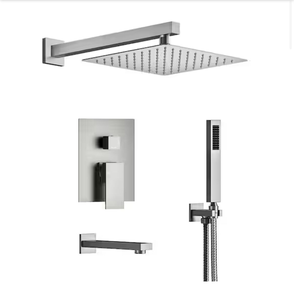 Double Shower Handles 3 Spray 10 in. Wall Mount Shower Head Tub and Shower Faucet in Brushed Nickel (Valve Included) Home & Garden