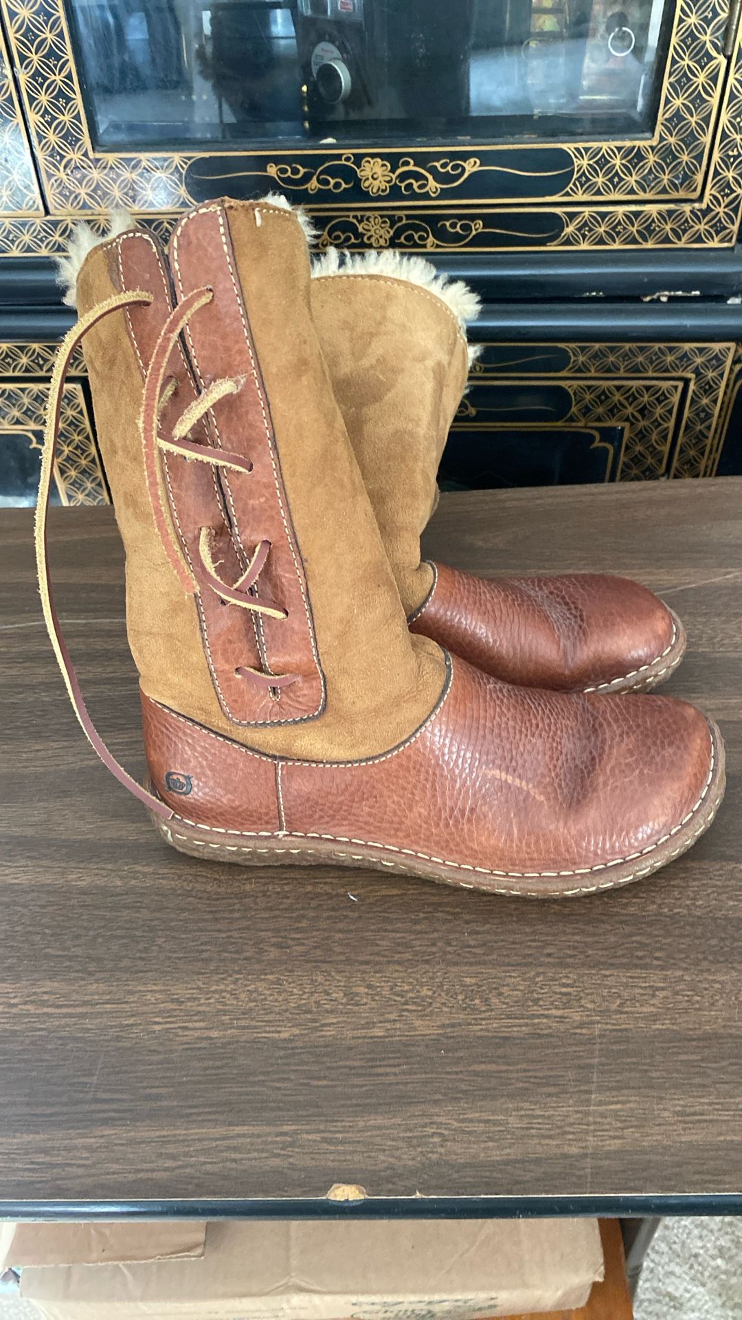 Genuine Leather Born Fleece Line Boots