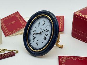 MUST DE CARTIER PENDULETTE LAPIS LAZULI OVAL ALARM DESK CLOCK MINT 100% GENUINE
