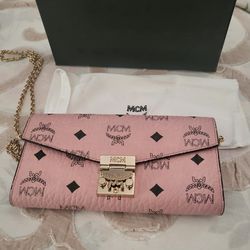  MCM  Pink Visetos Large WOC Wallet on Chain Crossbody Purse Bag

