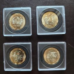 SET OF 4 MEXICAN FIFA WORID CUP COMMEMORATIVE 20 PESO COINS INDIVIDUALLY CASED