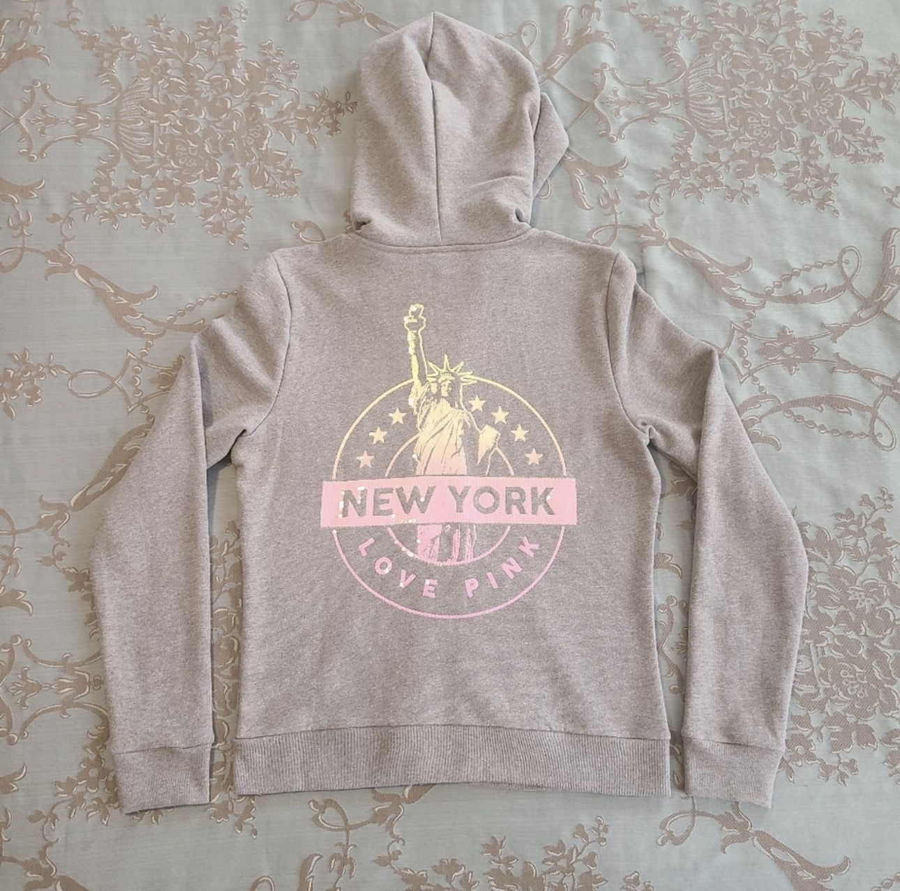 Victoria's Secret PINK New York Bling Full Zip Gray Hoodie Size Medium