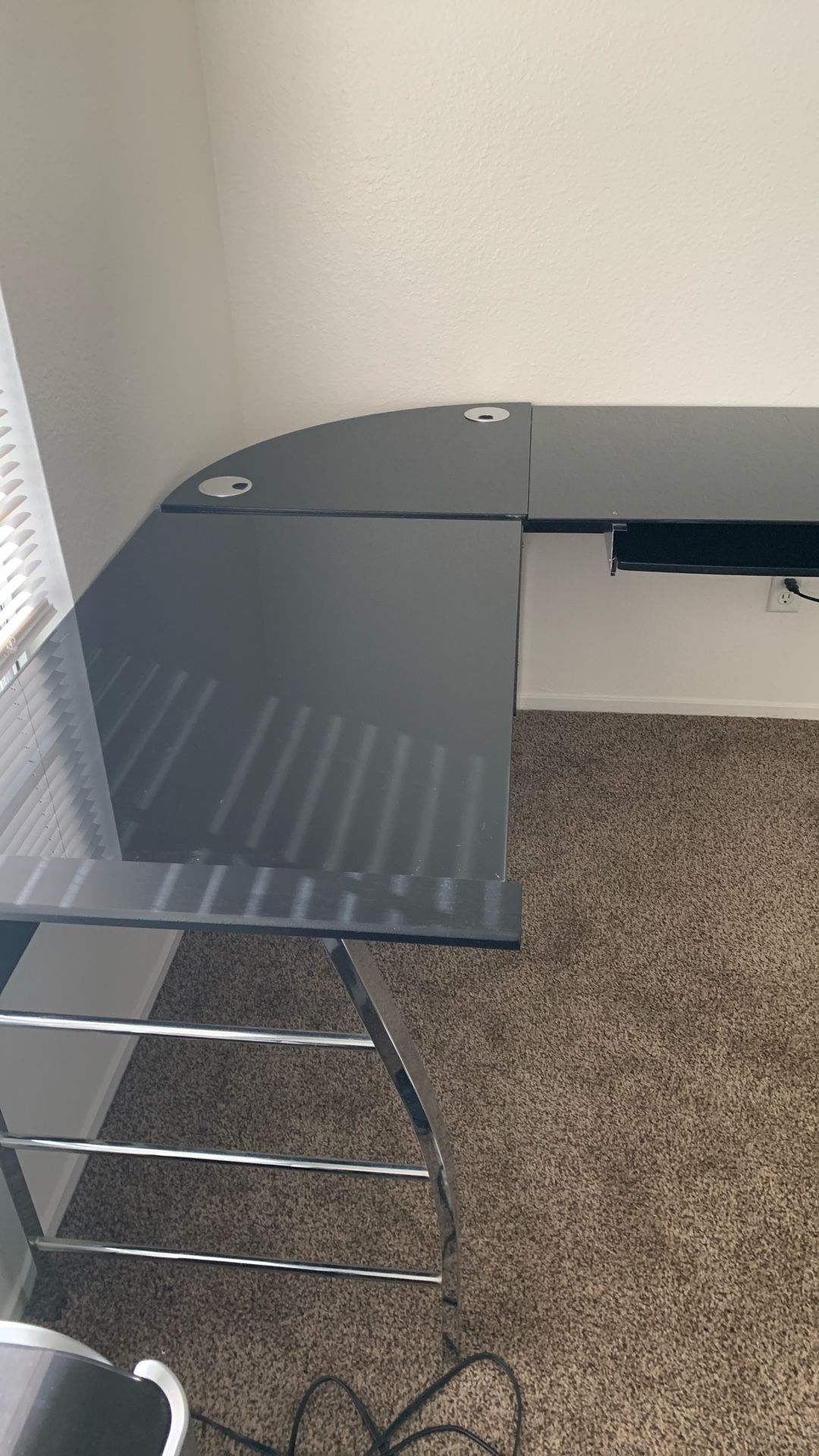 Dark Glass Desk, Chair, Office Shelf, Filing Cabinet