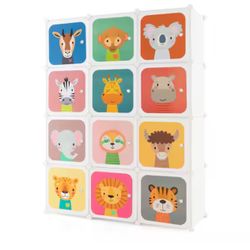 43 in. 12-Cube Kids Wardrobe Baby Dresser Bedroom Armoire Clothes Hanging Closet with Door in White