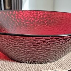1960s Arcoroc Vercors Ruby 12.25" Large Textured Glass Serving Bowl