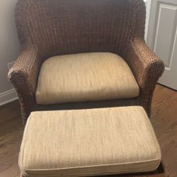 Wicker Chair and Ottoman Set