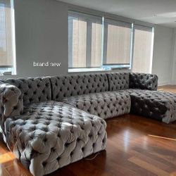 Brand New/ Gray Velvet Double Chaise Sectional,Seccional,Couch 