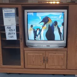  "Two For One"... $99.00 ... 33 Inch Panasonic and Oak Console  has Excellent Picture includes Remote Control