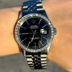 Rolex Datejust 36mm Black dial Diamond bezel 16014 Stainless steel jubilee bracelet box booklets tag