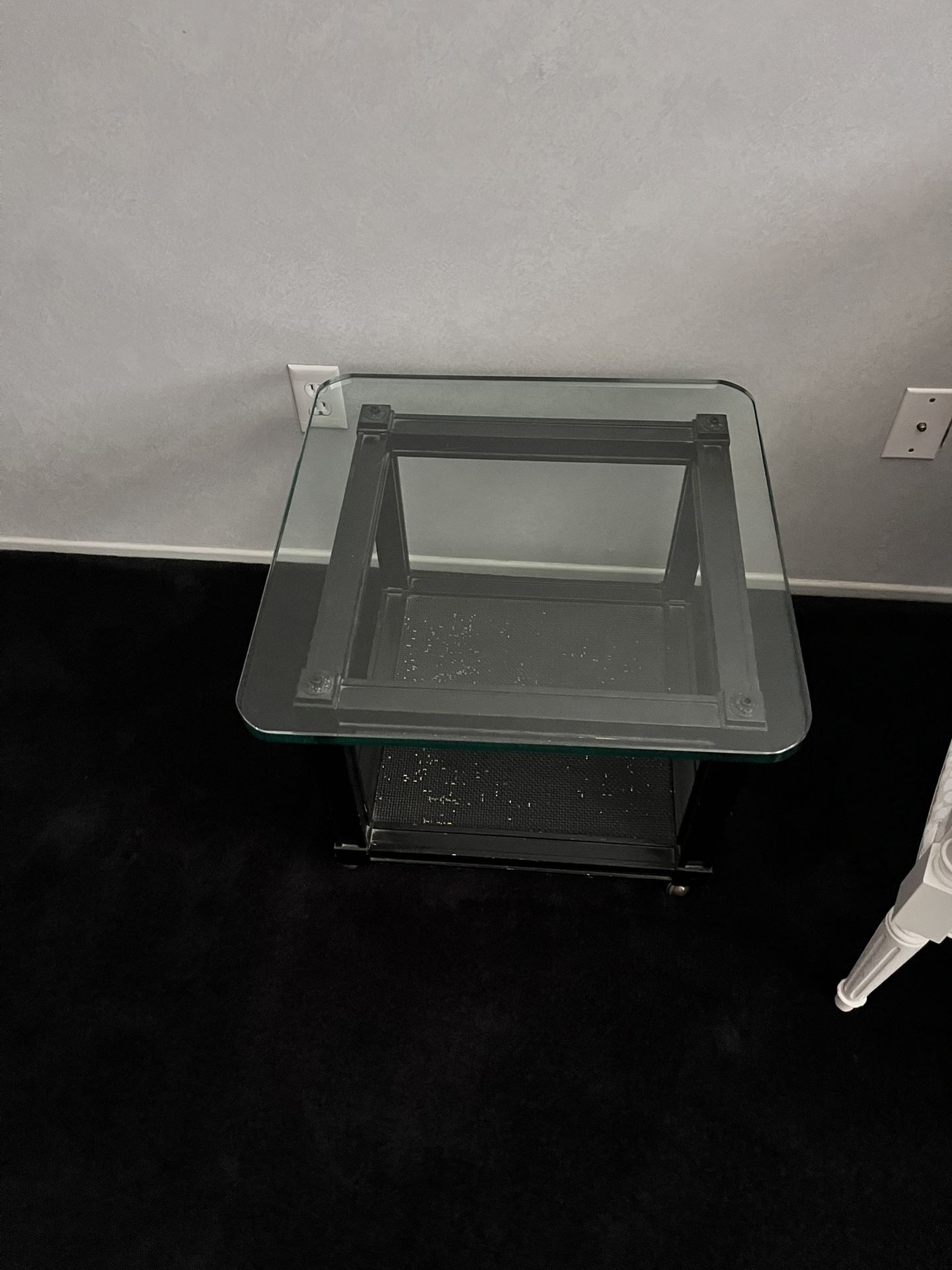 Glass Top Black Wicker End Table