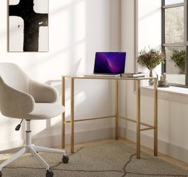 Metal and Glass Corner Desk (Soft Gold)