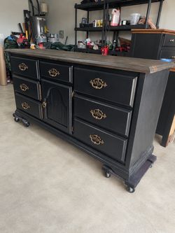 Refinished Black Dresser with Wood Top