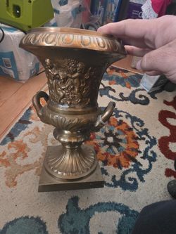 Antique Neoclassical Brass Urn Planter 13 Inches Tall