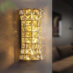 Kaiyuan Crystal Wall Sconces,Modern Wall Light Fixtures For Living Room Bedroom Bathroom Hallway Doorway Stairway,Bedside,Tricolor Vanity Lighting Fix