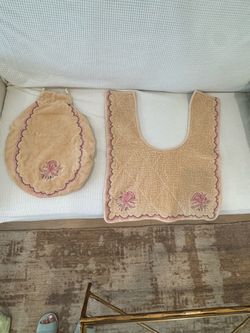 Vintage Anita Oggioni Made in France Toilet Set Tank Cover & Front Floor Mat