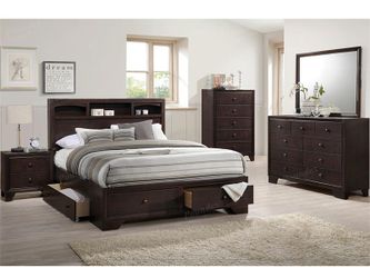 4 Piece Queen Storage Bedroom Set - Queen Bed, Nightstand, Dresser & Mirror (Queen Bed - $395.00)