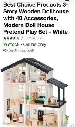 Shop all Best Choice Products Best Choice Products 3-Story Wooden Dollhouse with 40 Accessories, Modern Doll House Pretend Play Set - White