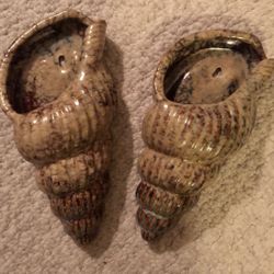 Vintage Ceramic Seashell Wall Hanging Art Excellent Condition Each 5 X 11”