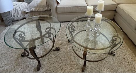 Beautiful Glass & Wrought Iron Coffee Tables – Set of 2