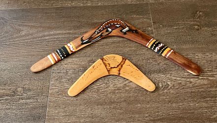 Hand-Painted Aboriginal Style Wooden Boomerang - Brown & Tan from Australia