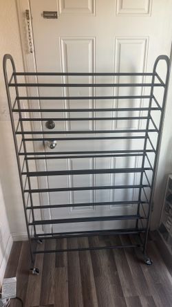 10-Tier Metal Closet Shoe Tower for 50 Pairs with Wheels – Chrome