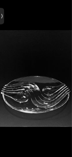 Crystal D’Arques Crystal Decorative Tray Wave Swirl Design Rare 13.35”-11.25”. Made in France, very good condition, minimal wearing marks.