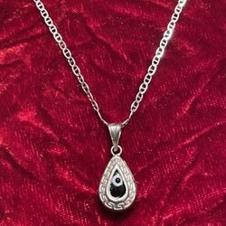 Silver Necklace With  🧿LUCKY🧿BLUE 🧿 EYES🧿Pendant 