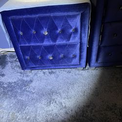 Semi new Beautiful king size complete bedroom blue velvet $2400 Cash Only