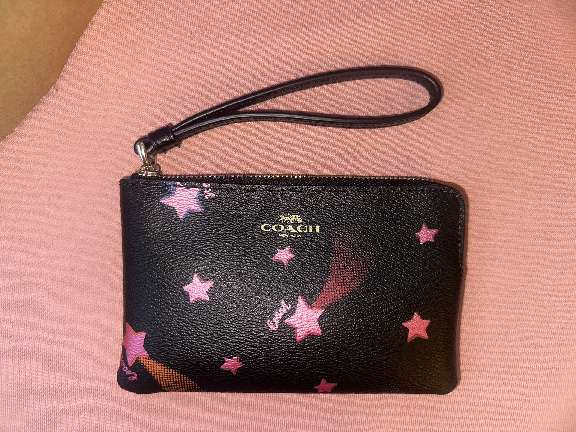 Coach Black leather Wristlet with Star Design