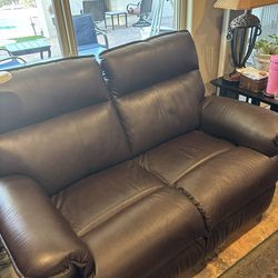 LA-Z-BOY Brown Leather Sofa Recliner Couch