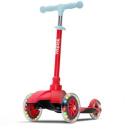 Red Toddler Scooter for Kids Adjustable Height - 3 Wheel LED Lights 