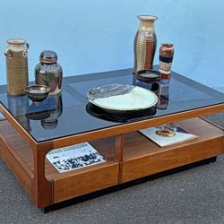 Mid century John Keal for Brown Saltman smoked glass coffee table