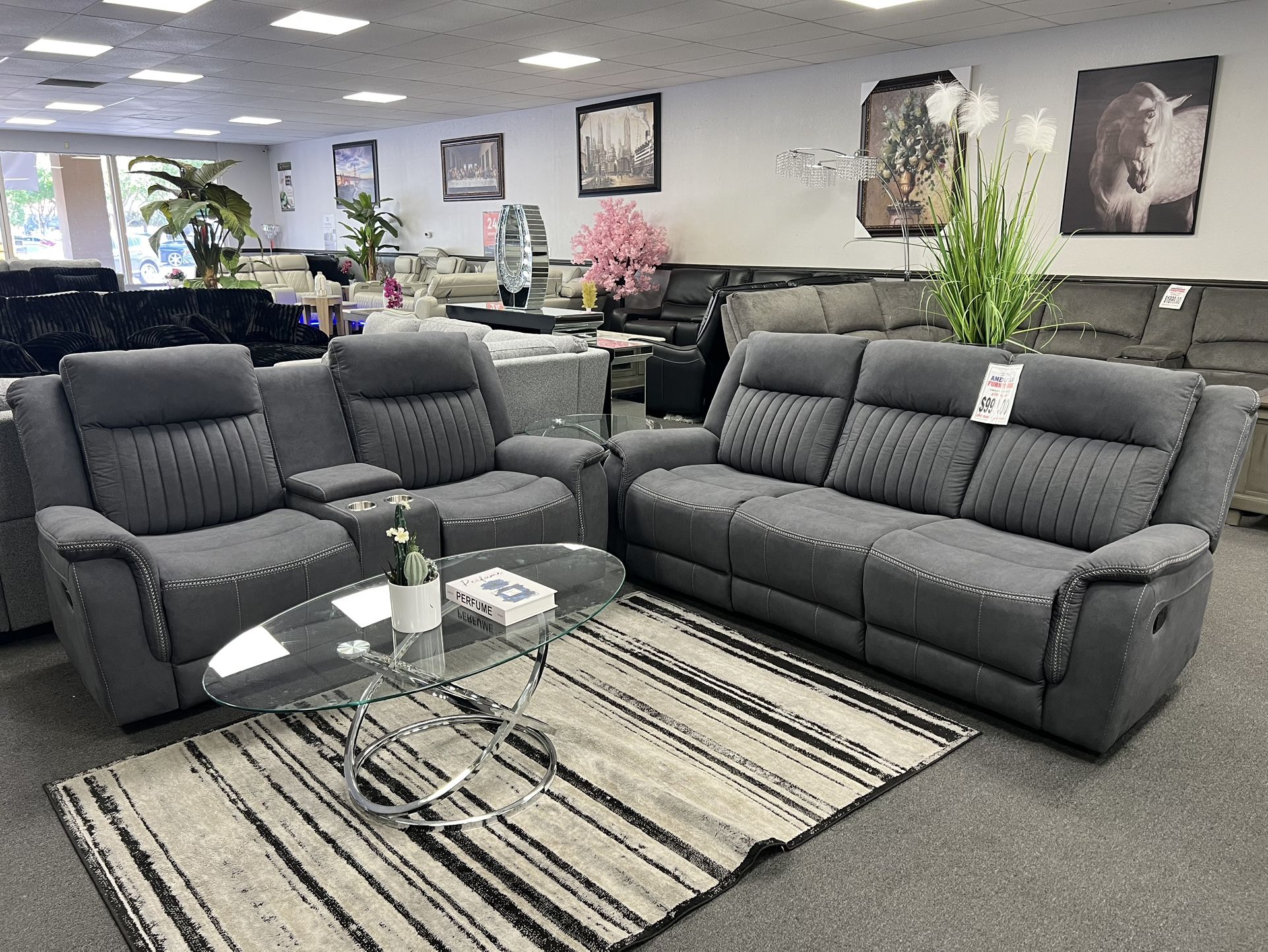 2PC Gray Sofa & Loveseat 