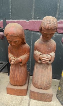 Vintage Haitian Hand Carved Wooden Statues - 5x9x18