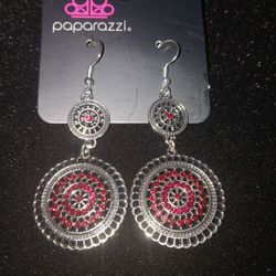 Red and Silver Bedazzled Boho Chic Earrings