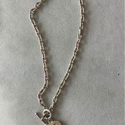 Silver Tone Statement Necklace Toggle Clasp Heart Shape Charm  Shape