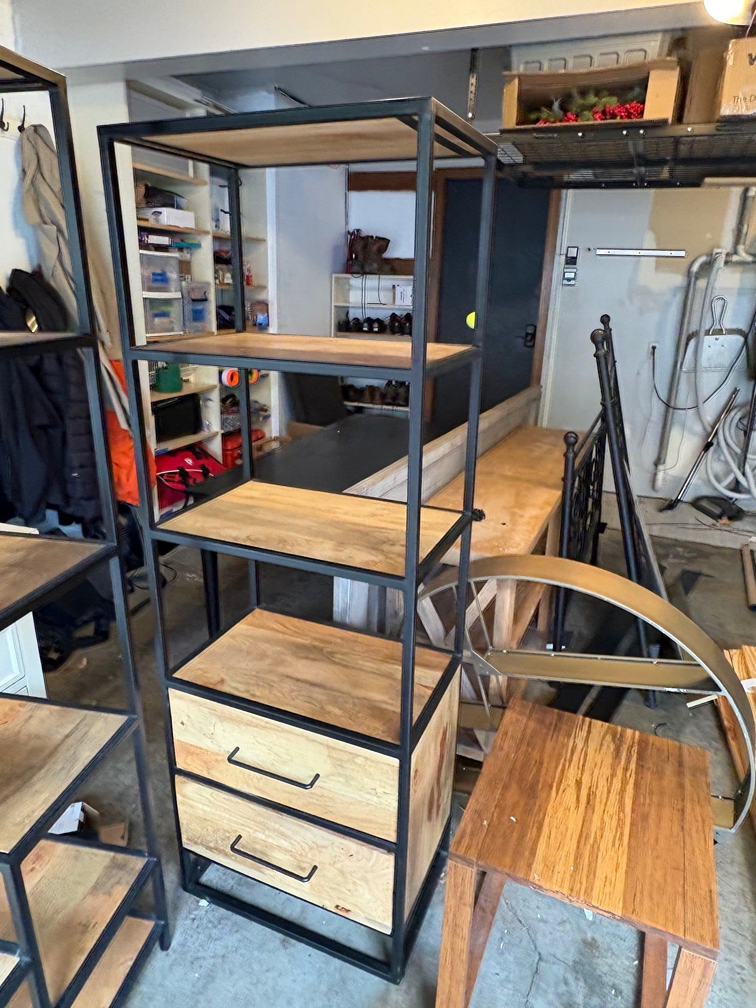 KDT Industrial Wood & Metal Storage Shelf with Drawers